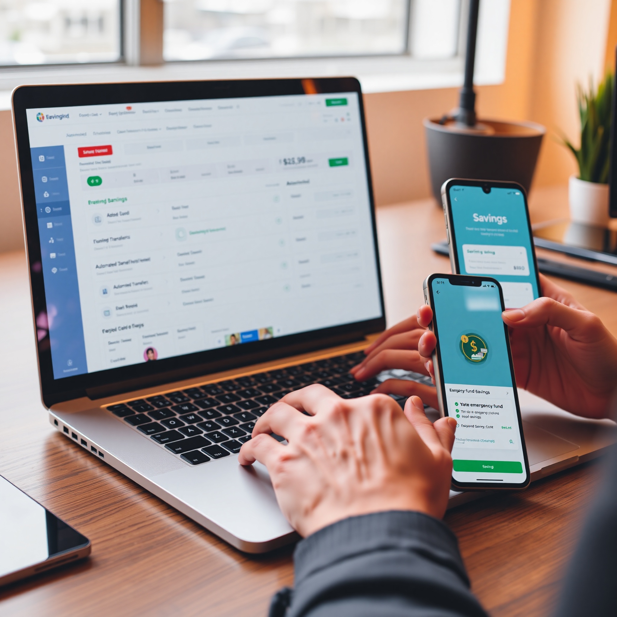 Automated savings setup and digital banking interface
