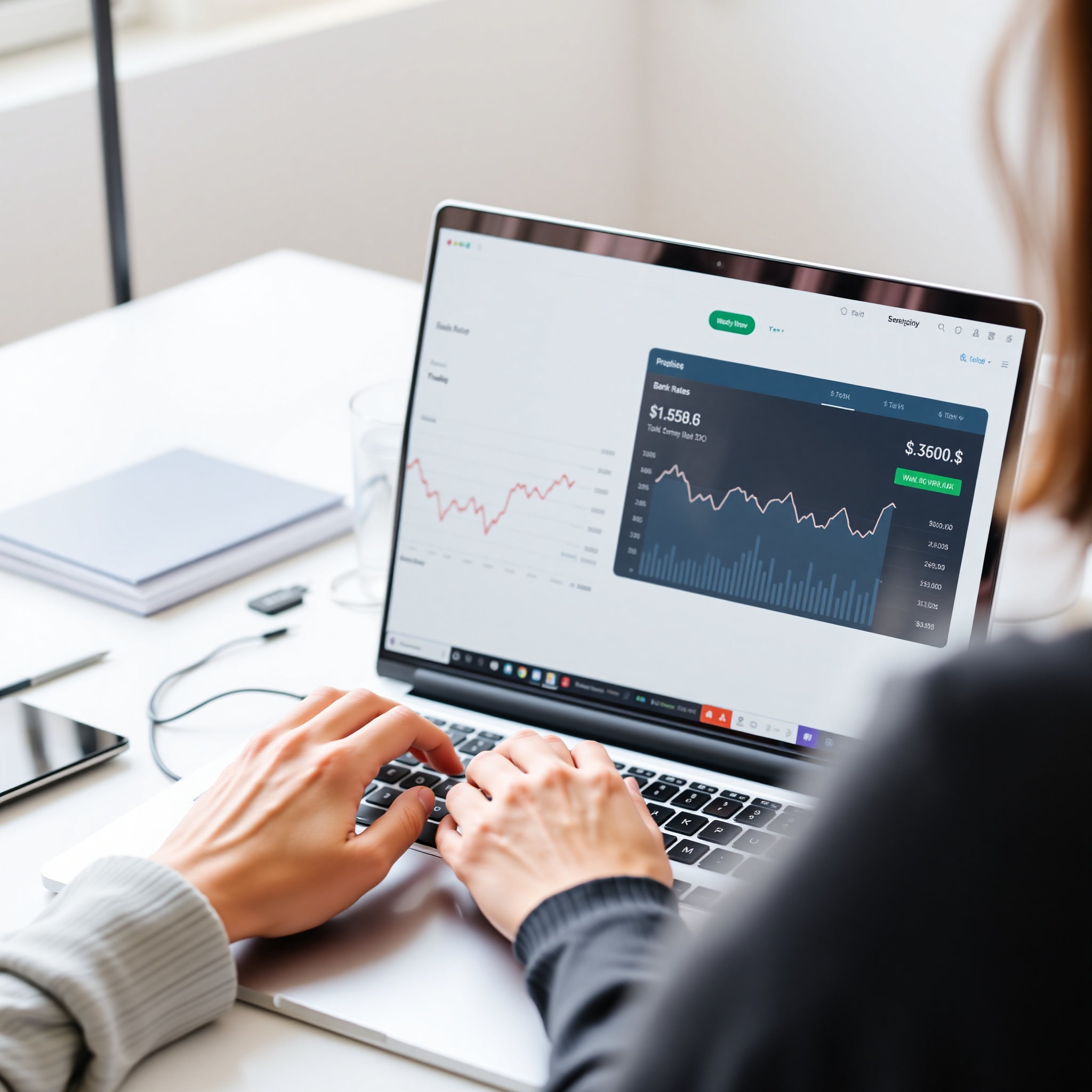 Laptop showing high-interest savings account comparison dashboard with different bank rates displayed
