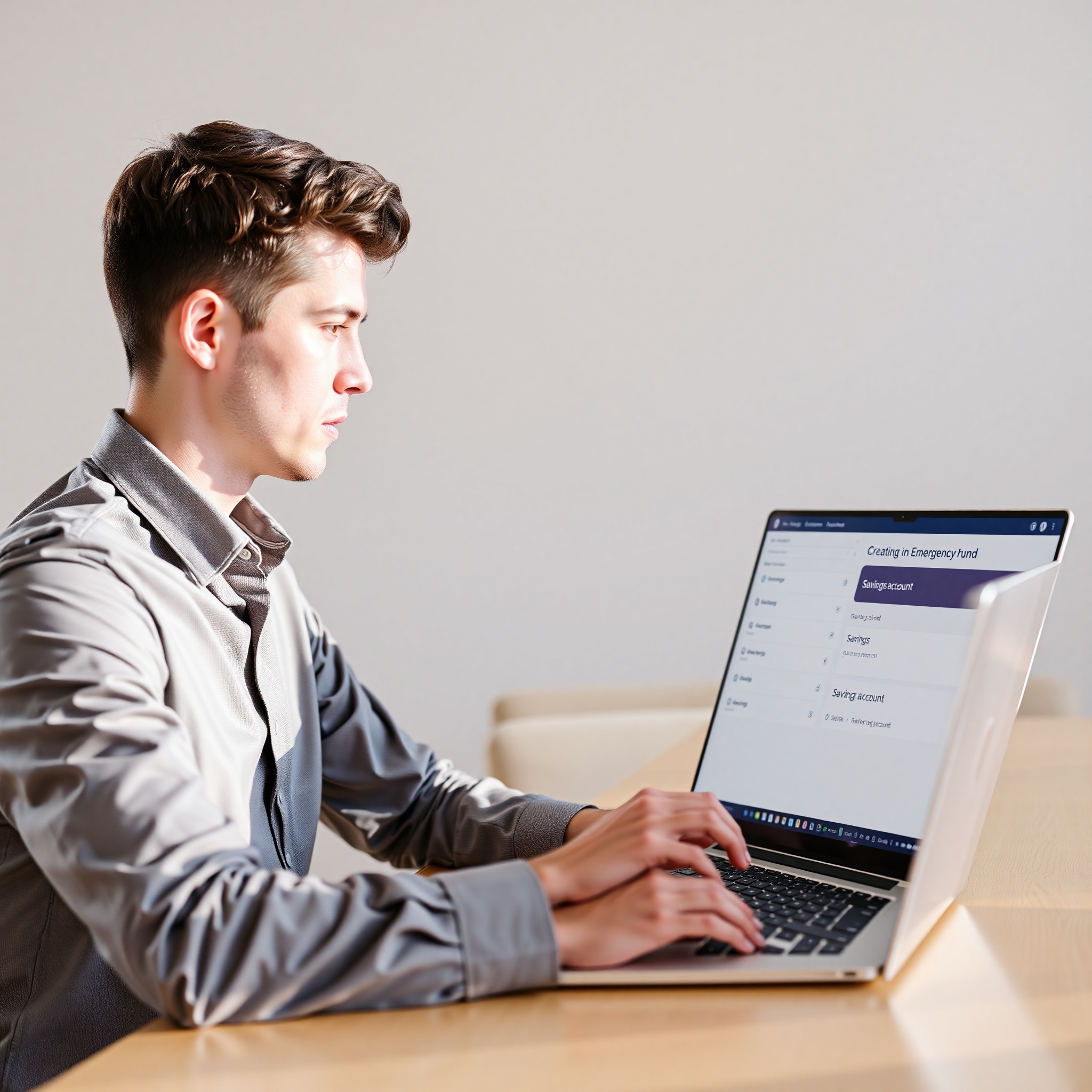 Professional photo of person using laptop to review banking website with savings account options displayed